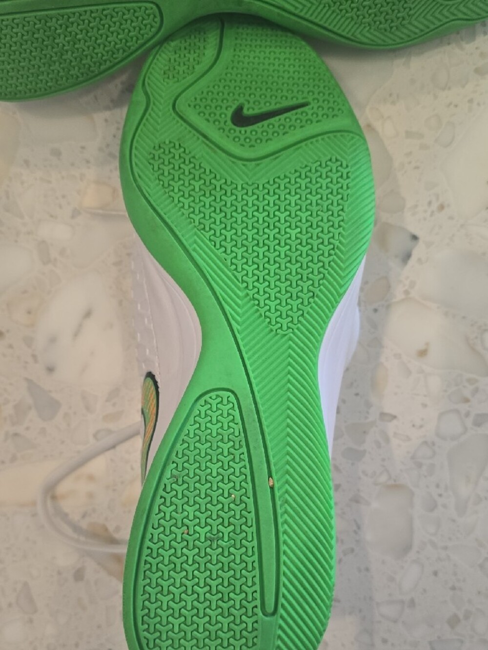 Nike White Indoor Soccer Sneakers with Green and Orange Accents - Picture 2 of 4